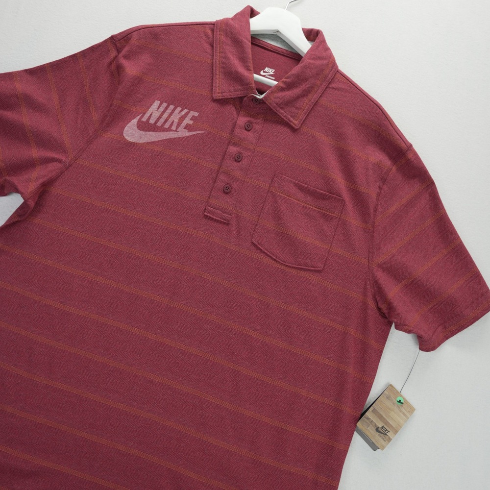 Nike Sportswear Mens Polo Shirt XL Burgundy‎ Red Striped Pocket 323968-680 NWT